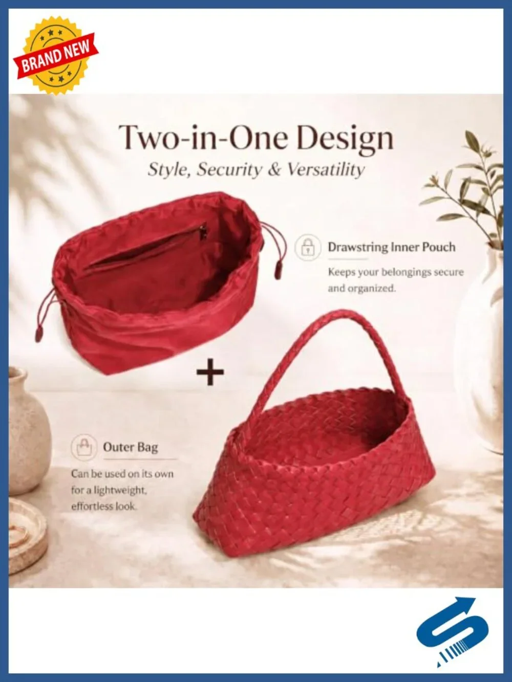 Handwoven Faux Leather Shoulder Bag Hobo Tote with Padded Strap and Pouch